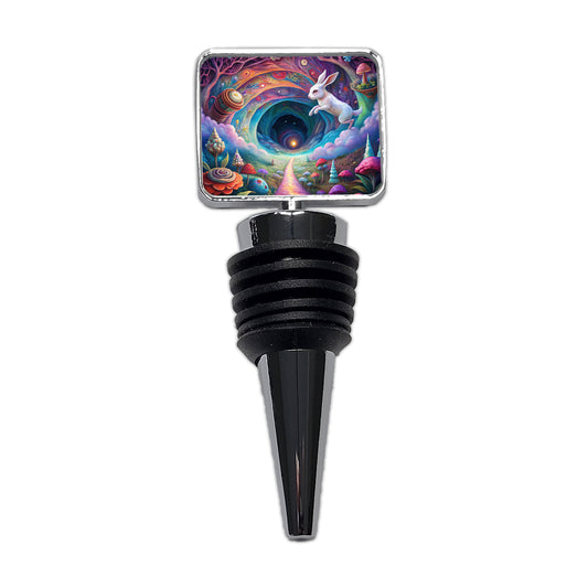 Psychedelic Wonderland White Rabbit Going Down The Hole Wine Bottle Stopper