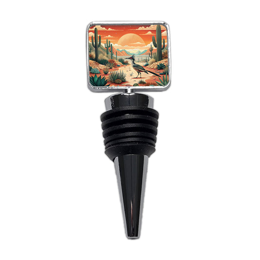 Southwestern Desert Sunrise Roadrunner Design Wine Bottle Stopper