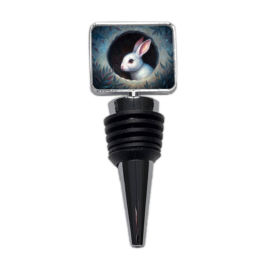 White Rabbit Bunny In A Dark Hole Wine Bottle Stopper