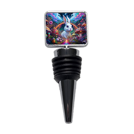 White Rabbit Psychedelic Trippy Wonderland Design Wine Bottle Stopper