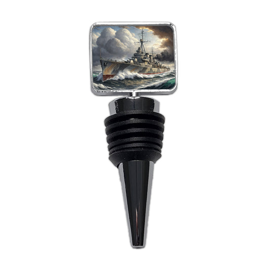 WWII Destroyer at Sea Wine Bottle Stopper