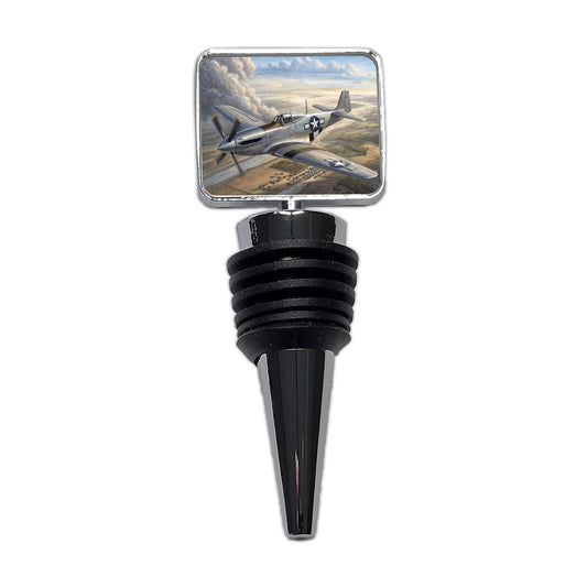 WWII Mustang Fighter Plane In Flight Wine Bottle Stopper