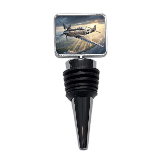 WWII Mustang US Air Force Fighter Plane In Flight Wine Bottle Stopper