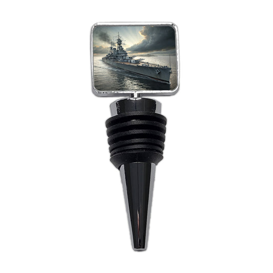 WWII US Navy Battleship At Sea Wine Bottle Stopper