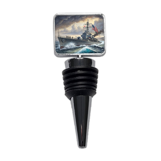 WWII US Navy Destroyer at Sea Wine Bottle Stopper