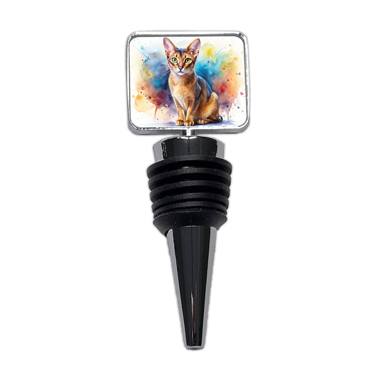 Abyssinian Cat Watercolor Style Wine Bottle Stopper