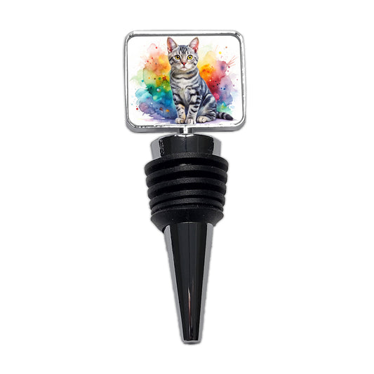 American Shorthair Cat Watercolor Style Wine Bottle Stopper