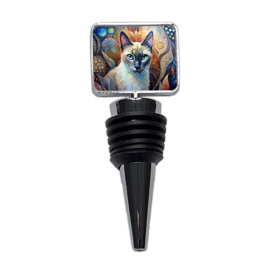 Balinese Cat Abstract Art Wine Bottle Stopper