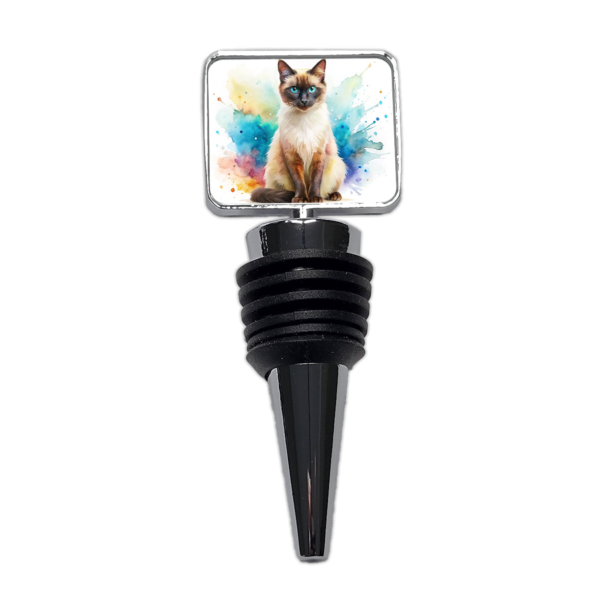 Balinese Cat Watercolor Style Wine Bottle Stopper