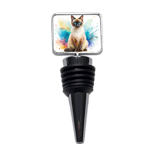 Balinese Cat Watercolor Style Wine Bottle Stopper