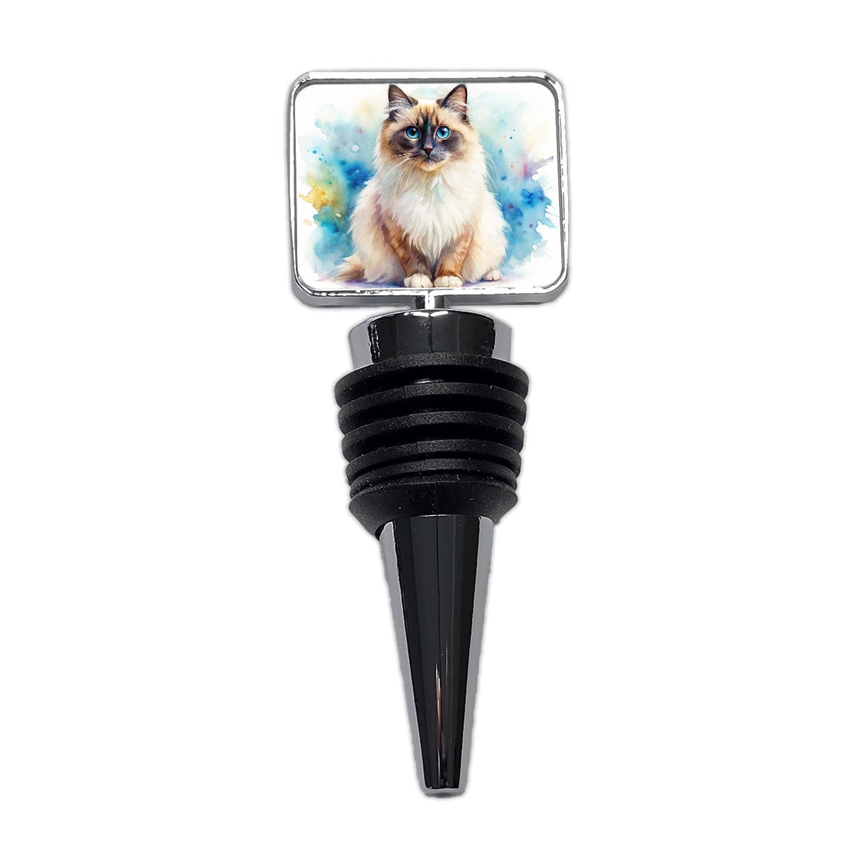 Birman Cat Watercolor Style Wine Bottle Stopper