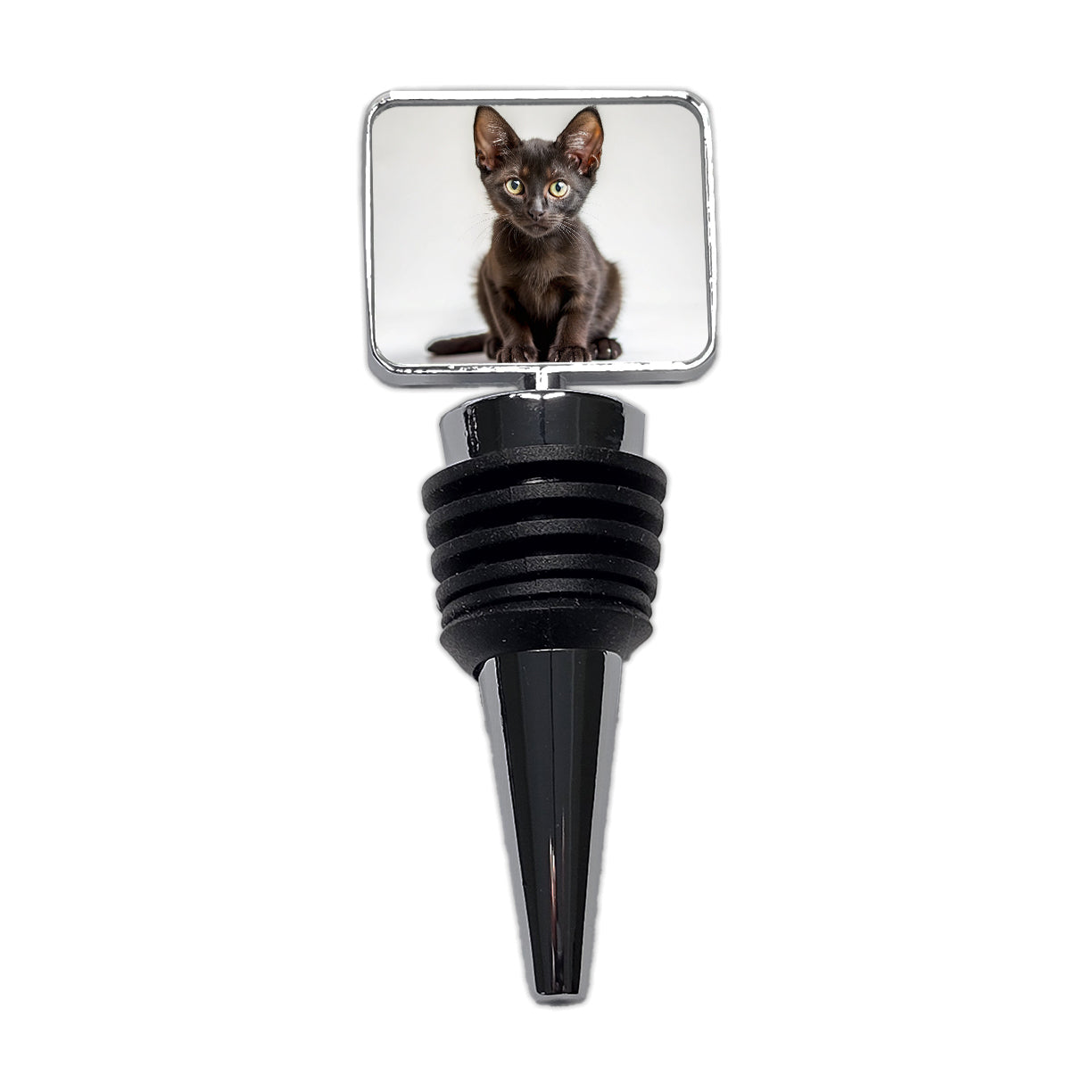 Bombay Black Cat Kitten Photo Wine Bottle Stopper