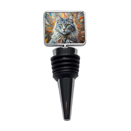 British Longhair Gray Cat Abstract Art Wine Bottle Stopper