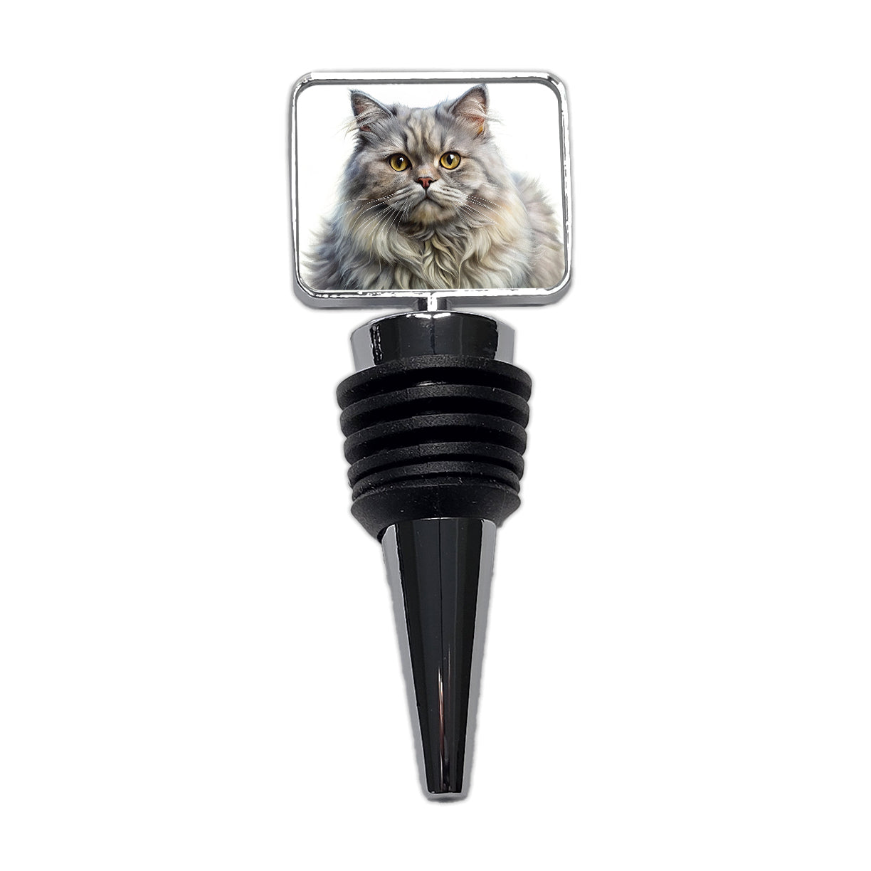 British Longhair Gray Cat Illustration Wine Bottle Stopper