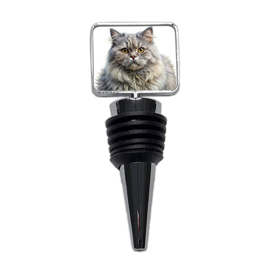 British Longhair Gray Cat Illustration Wine Bottle Stopper