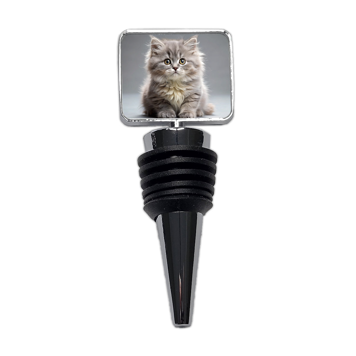 British Longhair Gray Cat Kitten Photo Wine Bottle Stopper