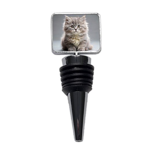 British Longhair Gray Cat Kitten Photo Wine Bottle Stopper