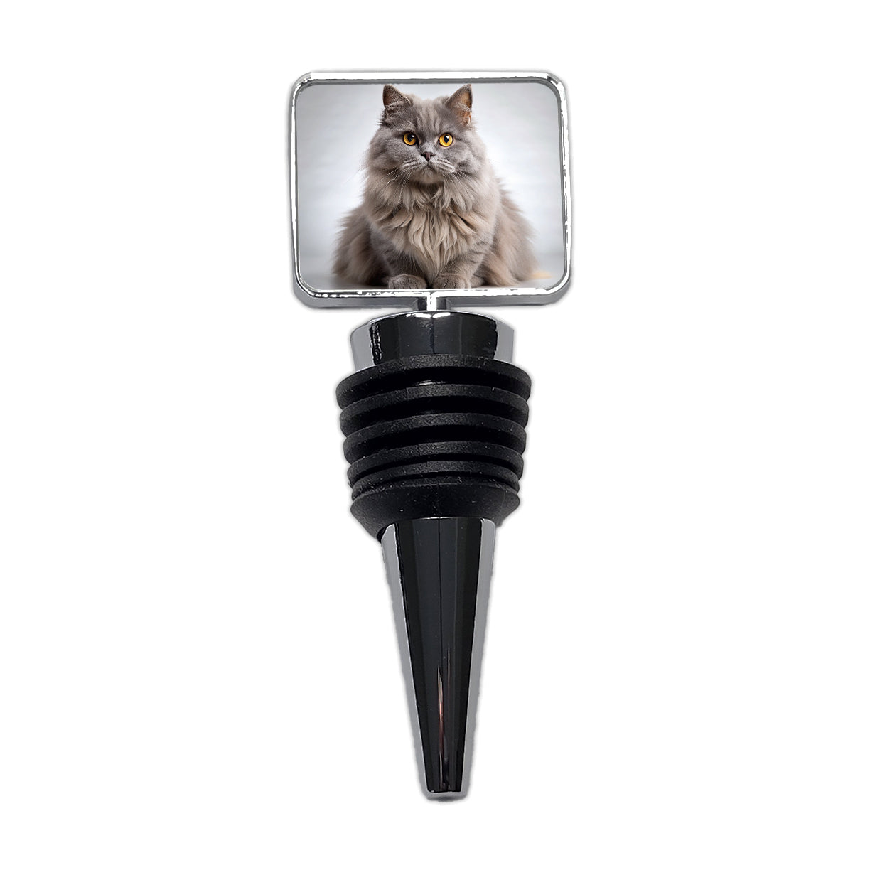 British Longhair Gray Cat Photo Wine Bottle Stopper
