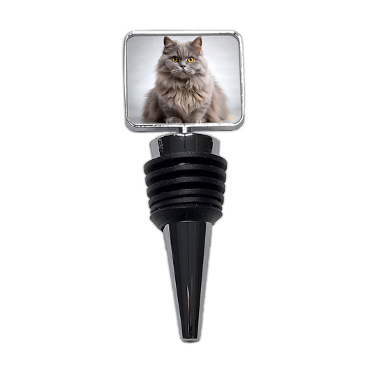 British Longhair Gray Cat Photo Wine Bottle Stopper