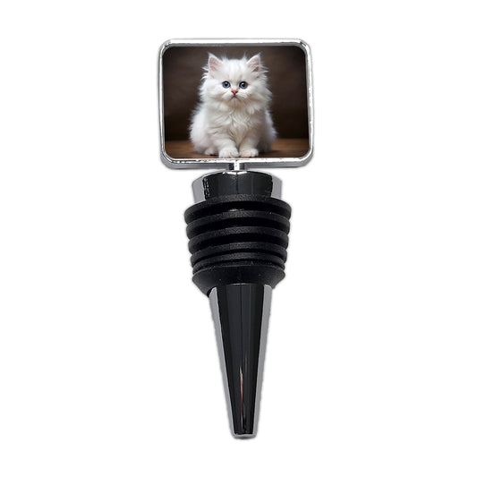 British Longhair White Cat Kitten Photo Wine Bottle Stopper