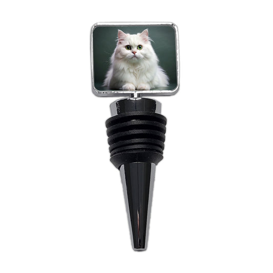 British Longhair White Cat Photo Wine Bottle Stopper