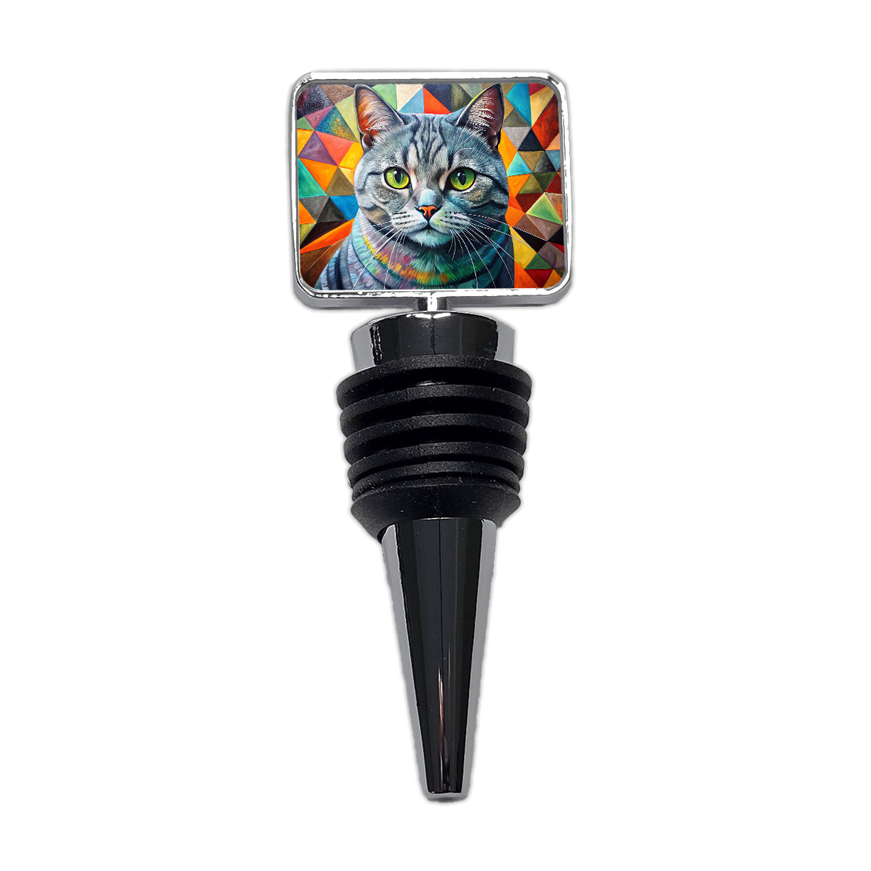 British Shorthair Gray Cat Abstract Art Wine Bottle Stopper