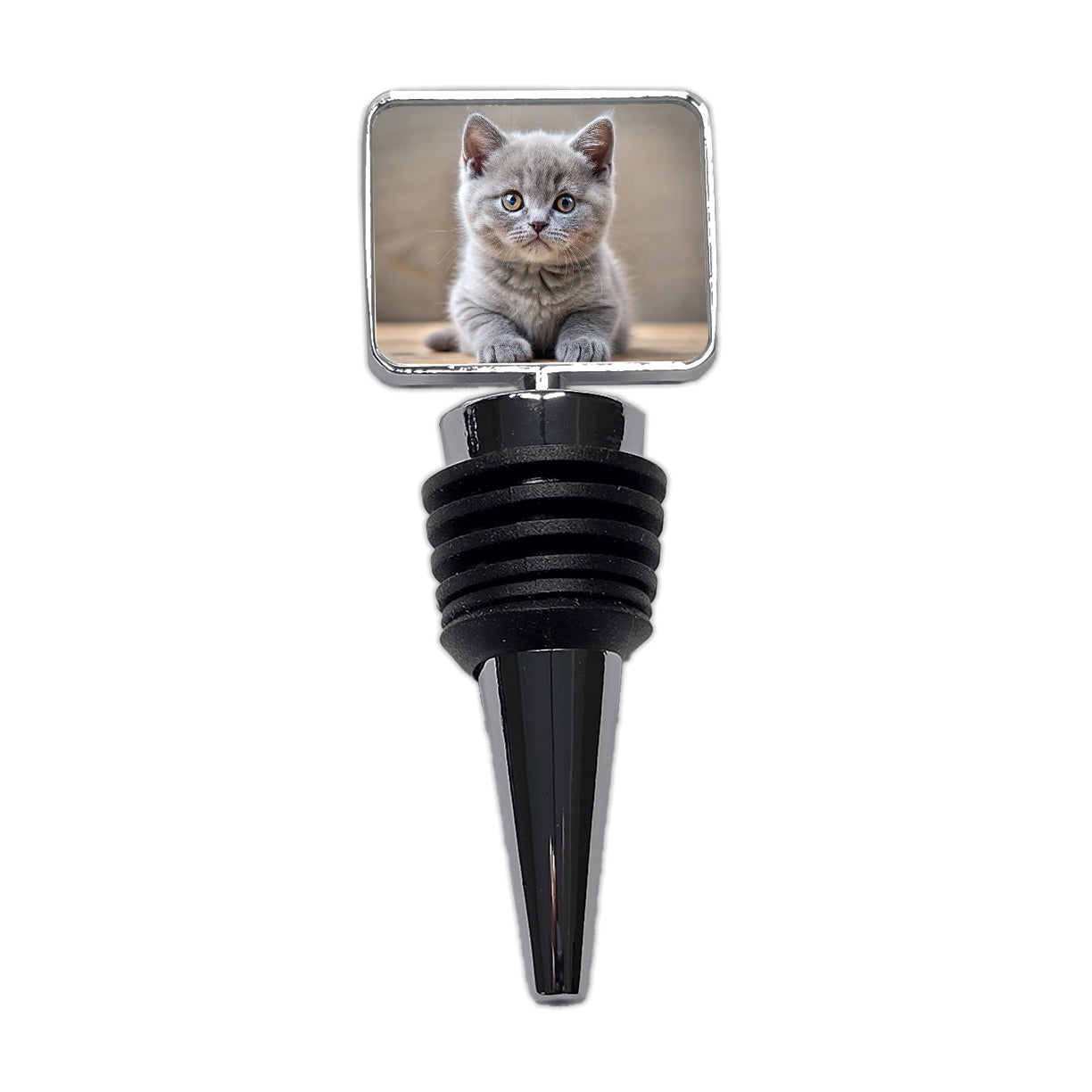 British Shorthair Gray Cat Kitten Photo Wine Bottle Stopper