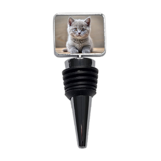 British Shorthair Gray Cat Kitten Photo Wine Bottle Stopper