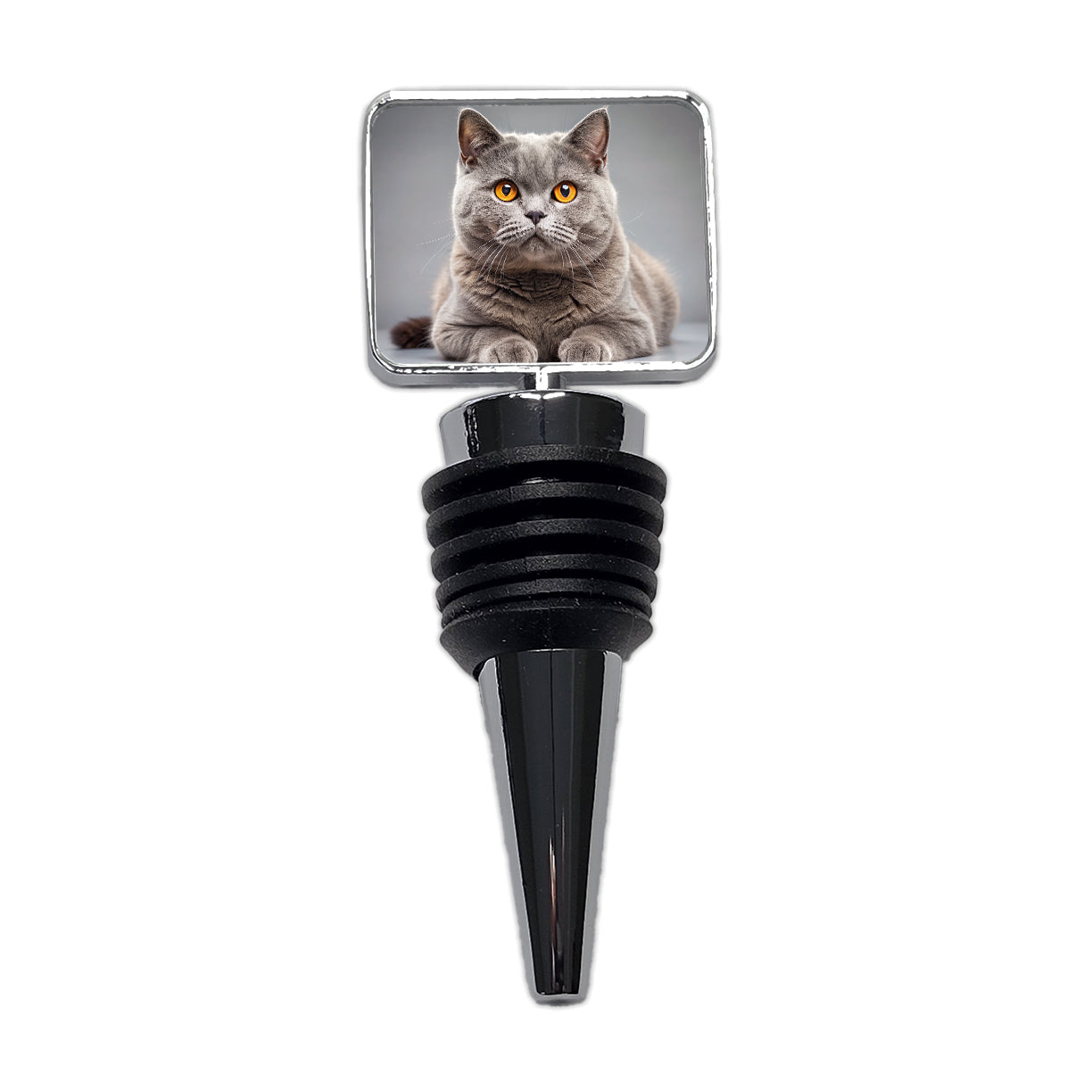 British Shorthair Gray Cat Photo Wine Bottle Stopper