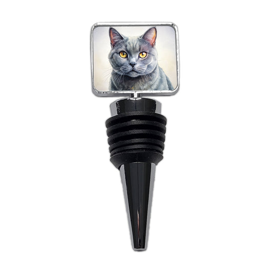 Chartreux Cat Illustration Wine Bottle Stopper