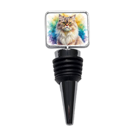Classic Persian Cat Watercolor Style Wine Bottle Stopper