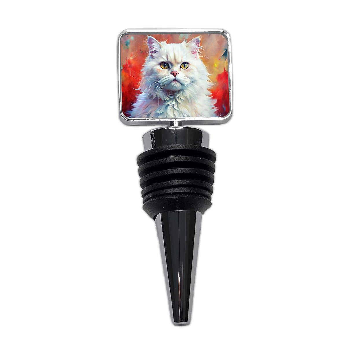 Classic Persian White Cat Abstract Art Wine Bottle Stopper