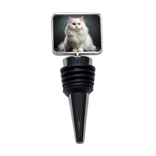 Classic Persian White Cat Photo Wine Bottle Stopper