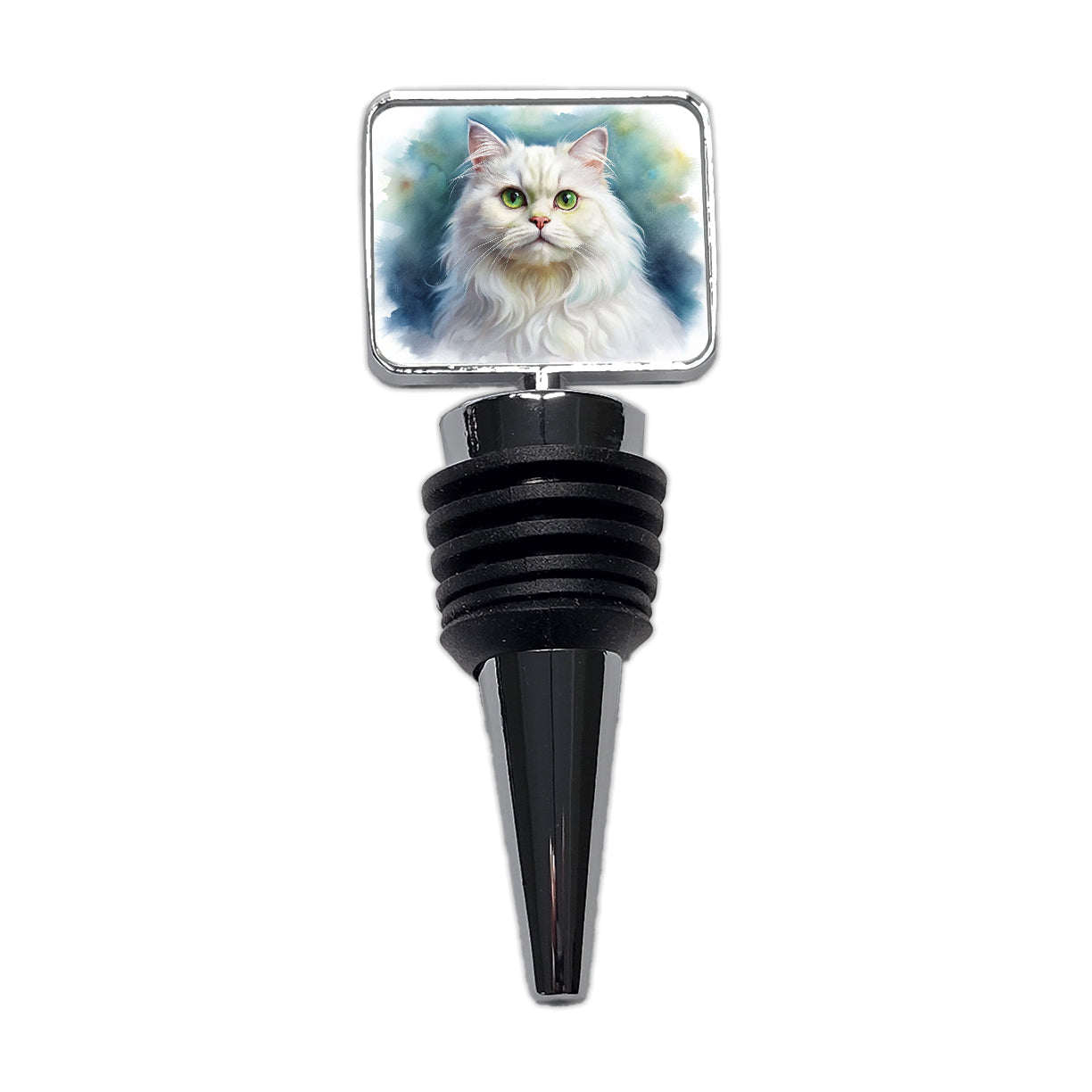 Classic Persian White Cat Watercolor Style Wine Bottle Stopper
