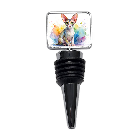 Cornish Rex Cat Watercolor Style Wine Bottle Stopper