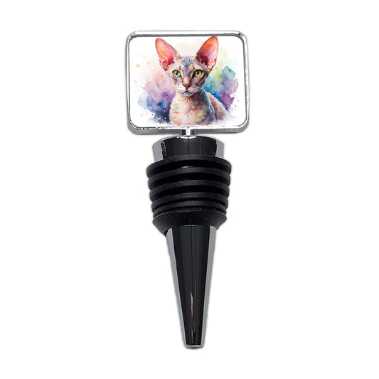 Devon Rex Cat Watercolor Style Wine Bottle Stopper