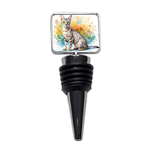 Egyptian Mau Cat Watercolor Style Wine Bottle Stopper