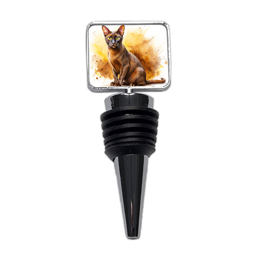 Havana Brown Cat Watercolor Style Wine Bottle Stopper