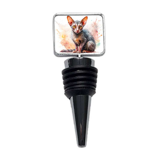 Lykoi Wolf Cat Watercolor Style Wine Bottle Stopper