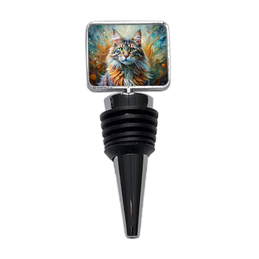 Maine Coon Cat Abstract Art Wine Bottle Stopper