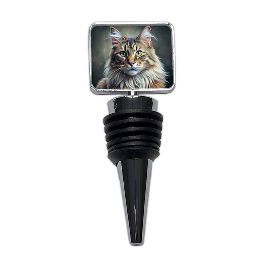 Maine Coon Cat Illustration Wine Bottle Stopper