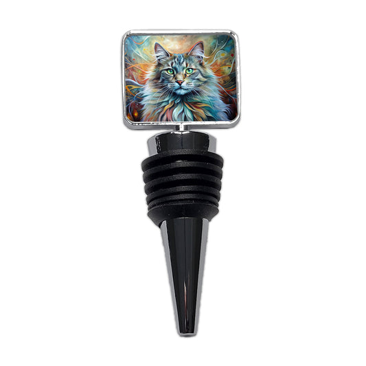 Norwegian Forest Cat Abstract Art Wine Bottle Stopper