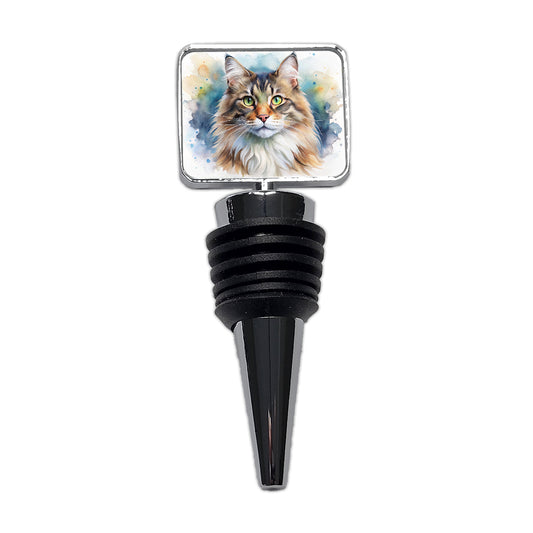 Norwegian Forest Cat Watercolor Style Wine Bottle Stopper