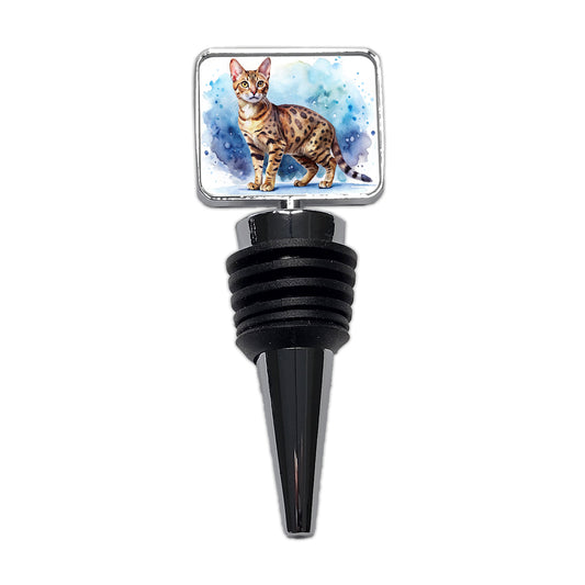 Ocicat Cat Watercolor Style Wine Bottle Stopper