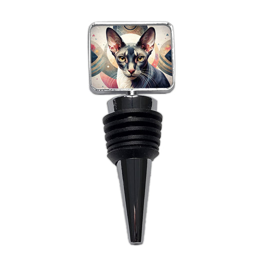 Oriental Shorthair Black White Cat Abstract Art Wine Bottle Stopper