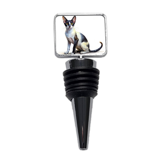 Oriental Shorthair Black White Cat Illustration Wine Bottle Stopper