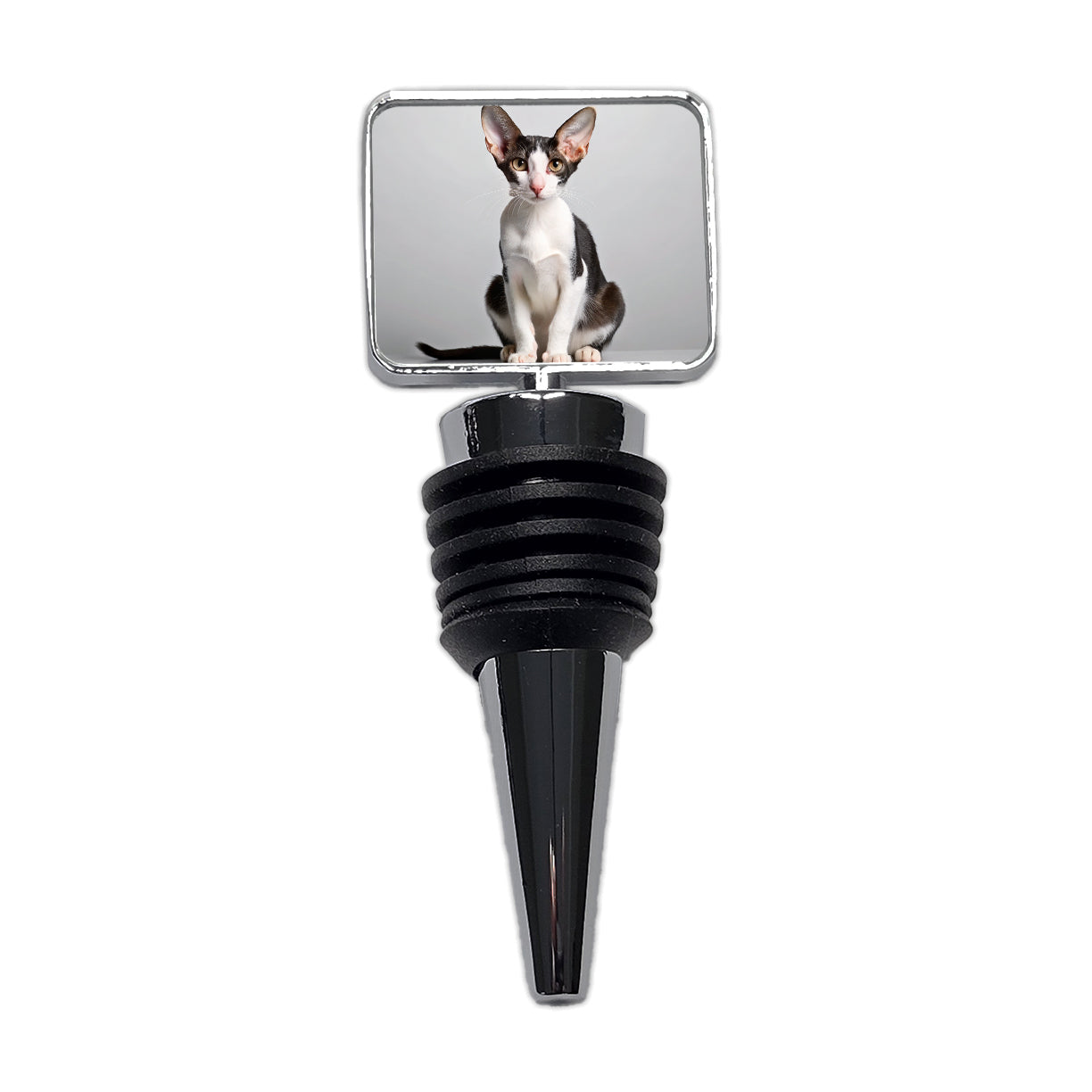 Oriental Shorthair Black White Cat Photo Wine Bottle Stopper