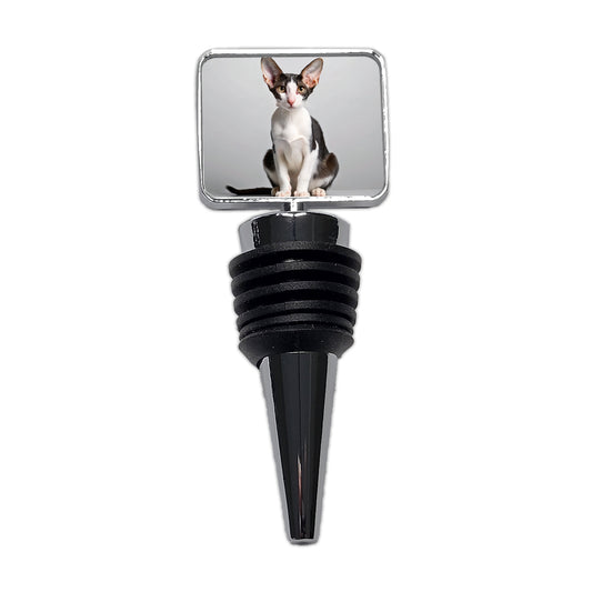 Oriental Shorthair Black White Cat Photo Wine Bottle Stopper