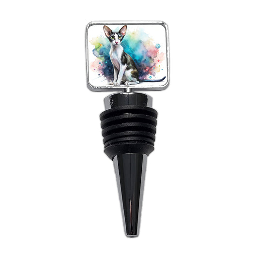 Oriental Shorthair Black White Cat Watercolor Wine Bottle Stopper