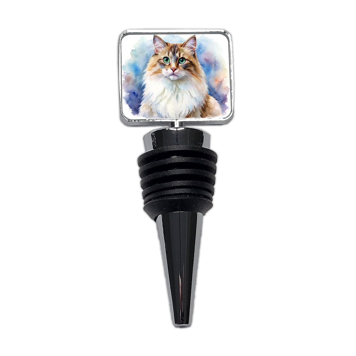 Ragamuffin Cat Watercolor Style Wine Bottle Stopper